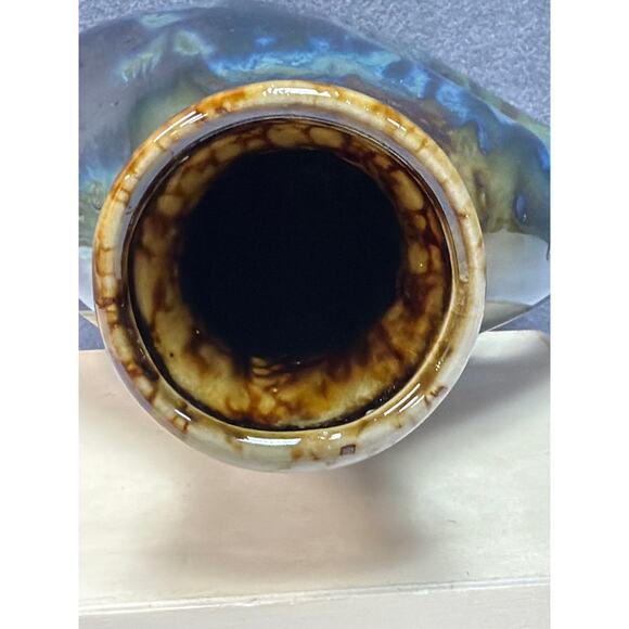 Handmade Decorative Vase Crystal Drip Glaze Brown Blue Ceramic Side Handle Jug - Picture 6 of 9